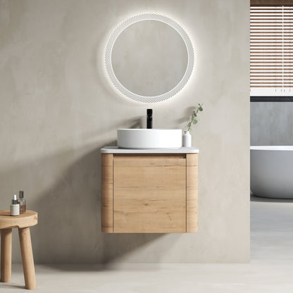 24'' Wall-Mounted Bathroom Vanity With Ceramic Art Sink & 1-Soft-Close Door, KD-Packing, Plywood