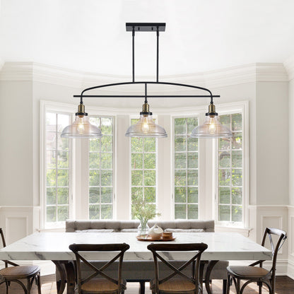 45' Industrial 3-Light Pendant Chandelier with Clear Glass Shades, Black Metal Frame, Adjustable Height, Modern Farmhouse Lighting for Kitchen Island, Dining Room, or Living Room (Bulb Not Included) - 1st Choice Furniture Direct