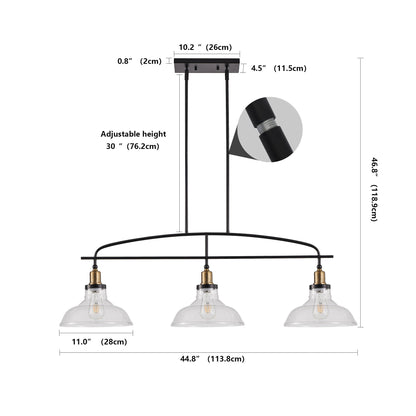 45' Industrial 3-Light Pendant Chandelier with Clear Glass Shades, Black Metal Frame, Adjustable Height, Modern Farmhouse Lighting for Kitchen Island, Dining Room, or Living Room (Bulb Not Included) - 1st Choice Furniture Direct