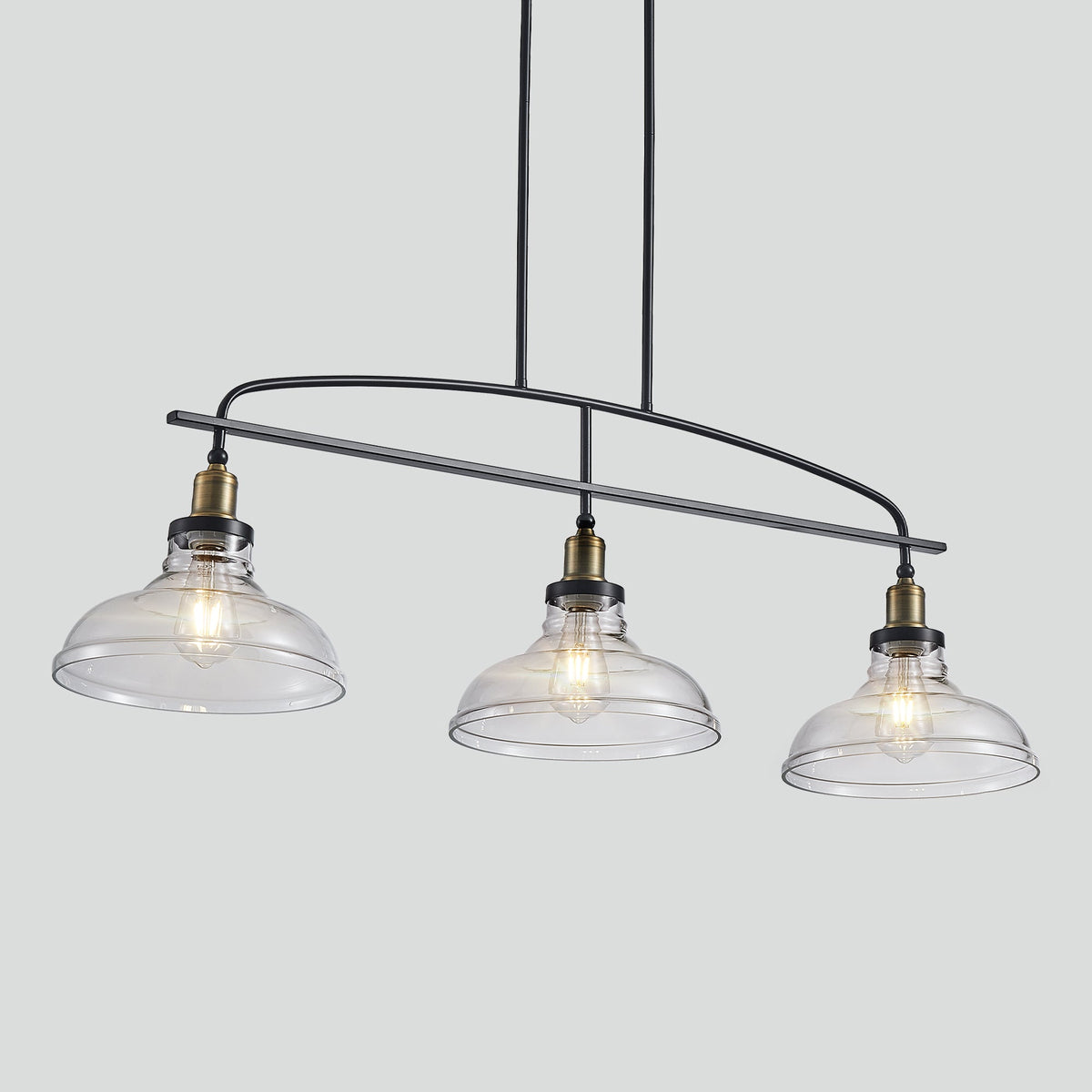 45' Industrial 3-Light Pendant Chandelier with Clear Glass Shades, Black Metal Frame, Adjustable Height, Modern Farmhouse Lighting for Kitchen Island, Dining Room, or Living Room (Bulb Not Included) - 1st Choice Furniture Direct