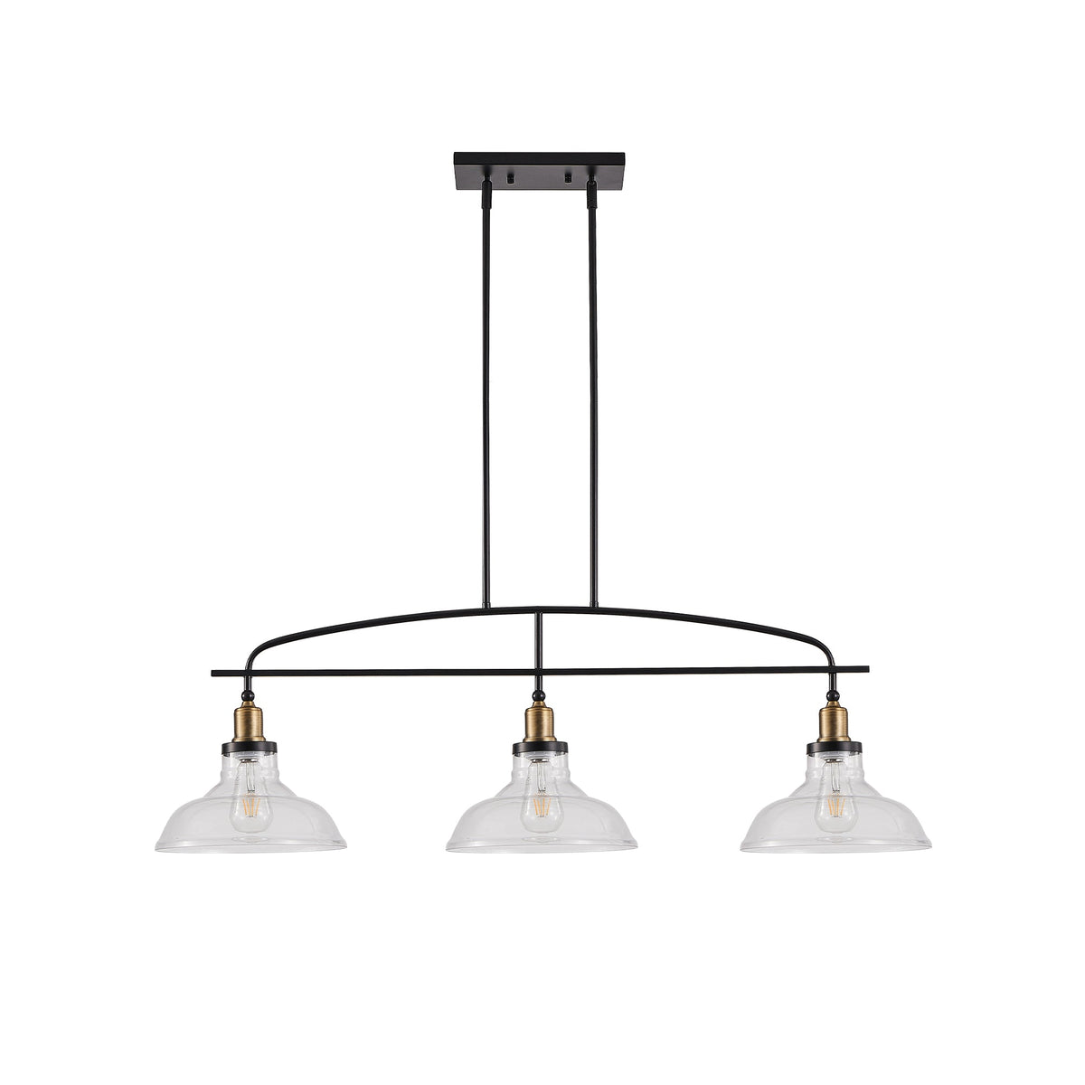 45' Industrial 3-Light Pendant Chandelier with Clear Glass Shades, Black Metal Frame, Adjustable Height, Modern Farmhouse Lighting for Kitchen Island, Dining Room, or Living Room (Bulb Not Included) - 1st Choice Furniture Direct