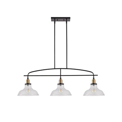 45' Industrial 3-Light Pendant Chandelier with Clear Glass Shades, Black Metal Frame, Adjustable Height, Modern Farmhouse Lighting for Kitchen Island, Dining Room, or Living Room (Bulb Not Included) - 1st Choice Furniture Direct