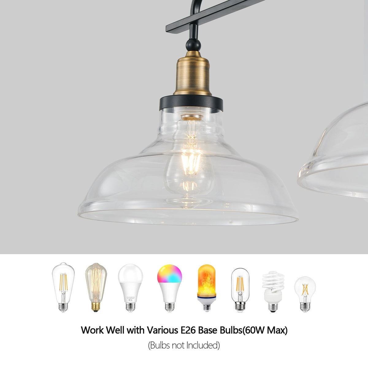 45' Industrial 3-Light Pendant Chandelier with Clear Glass Shades, Black Metal Frame, Adjustable Height, Modern Farmhouse Lighting for Kitchen Island, Dining Room, or Living Room (Bulb Not Included) - 1st Choice Furniture Direct