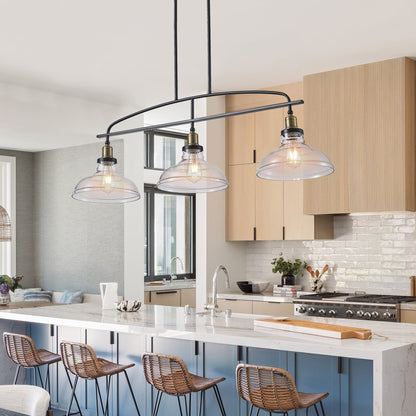 45' Industrial 3-Light Pendant Chandelier with Clear Glass Shades, Black Metal Frame, Adjustable Height, Modern Farmhouse Lighting for Kitchen Island, Dining Room, or Living Room (Bulb Not Included) - 1st Choice Furniture Direct