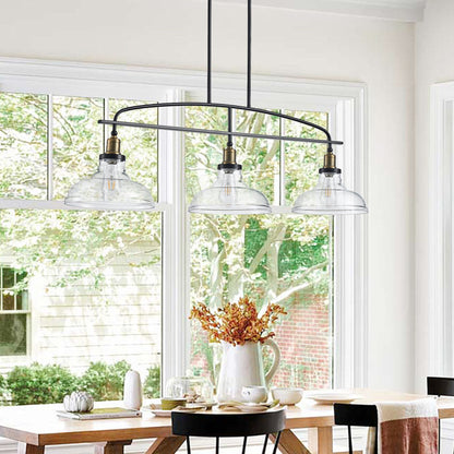 45' Industrial 3-Light Pendant Chandelier with Clear Glass Shades, Black Metal Frame, Adjustable Height, Modern Farmhouse Lighting for Kitchen Island, Dining Room, or Living Room (Bulb Not Included) - 1st Choice Furniture Direct