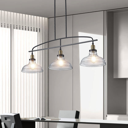 45' Industrial 3-Light Pendant Chandelier with Clear Glass Shades, Black Metal Frame, Adjustable Height, Modern Farmhouse Lighting for Kitchen Island, Dining Room, or Living Room (Bulb Not Included) - 1st Choice Furniture Direct