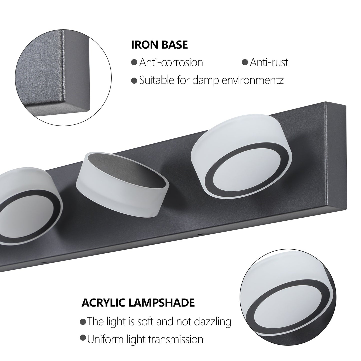 45" Modern Black LED Vanity Light | Dimmable Bathroom Fixture - 1st Choice Furniture Direct