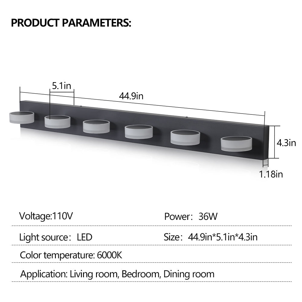 45" Modern Black LED Vanity Light | Dimmable Bathroom Fixture - 1st Choice Furniture Direct
