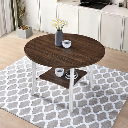 45.7' Round Dining Table with Storage Shelf, Modern Farmhouse Style, 30' Height, Rustic Dark Wood Top - 1st Choice Furniture Direct