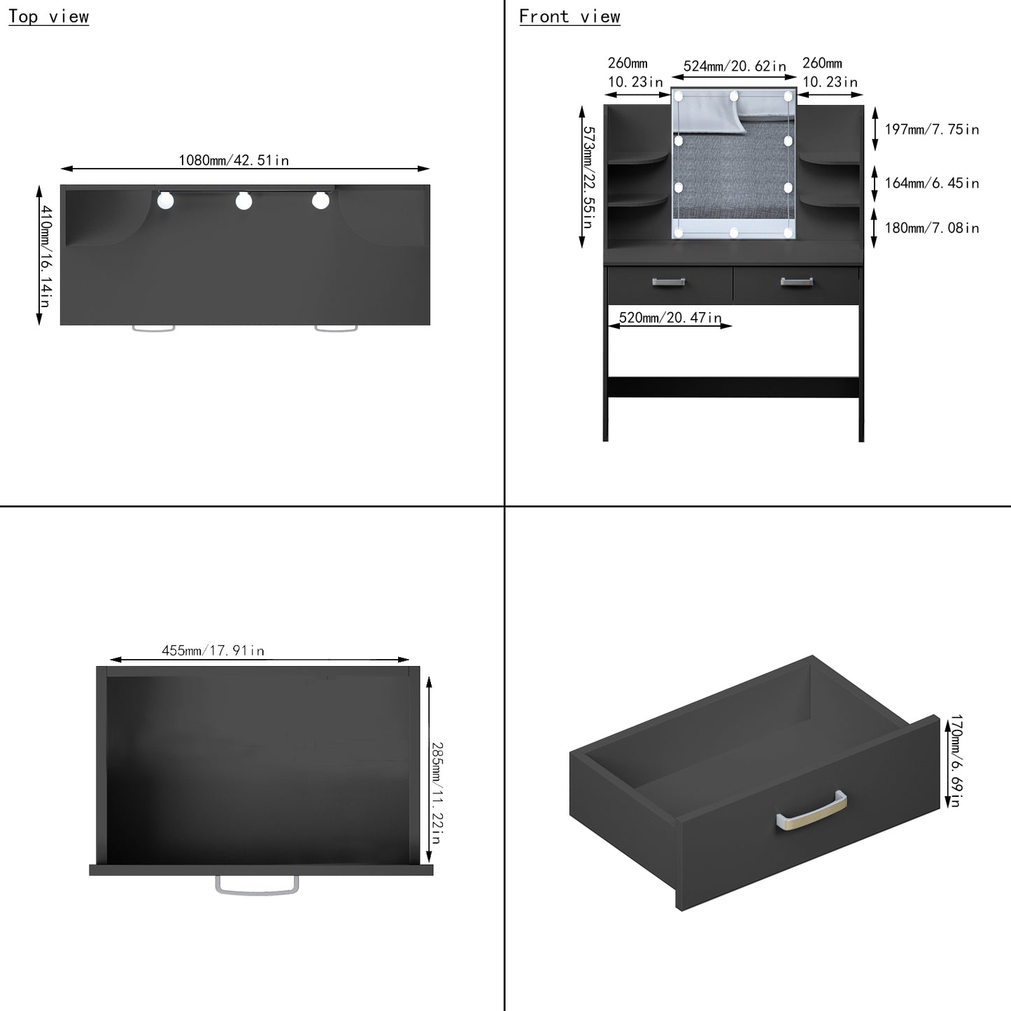 1st Choice Simple Hair Desk with Multi and Large Storage Space in Black