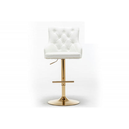 White Velvet Swivel Bar Stools Set of 2 – Gold Adjustable Glam Bar Chairs