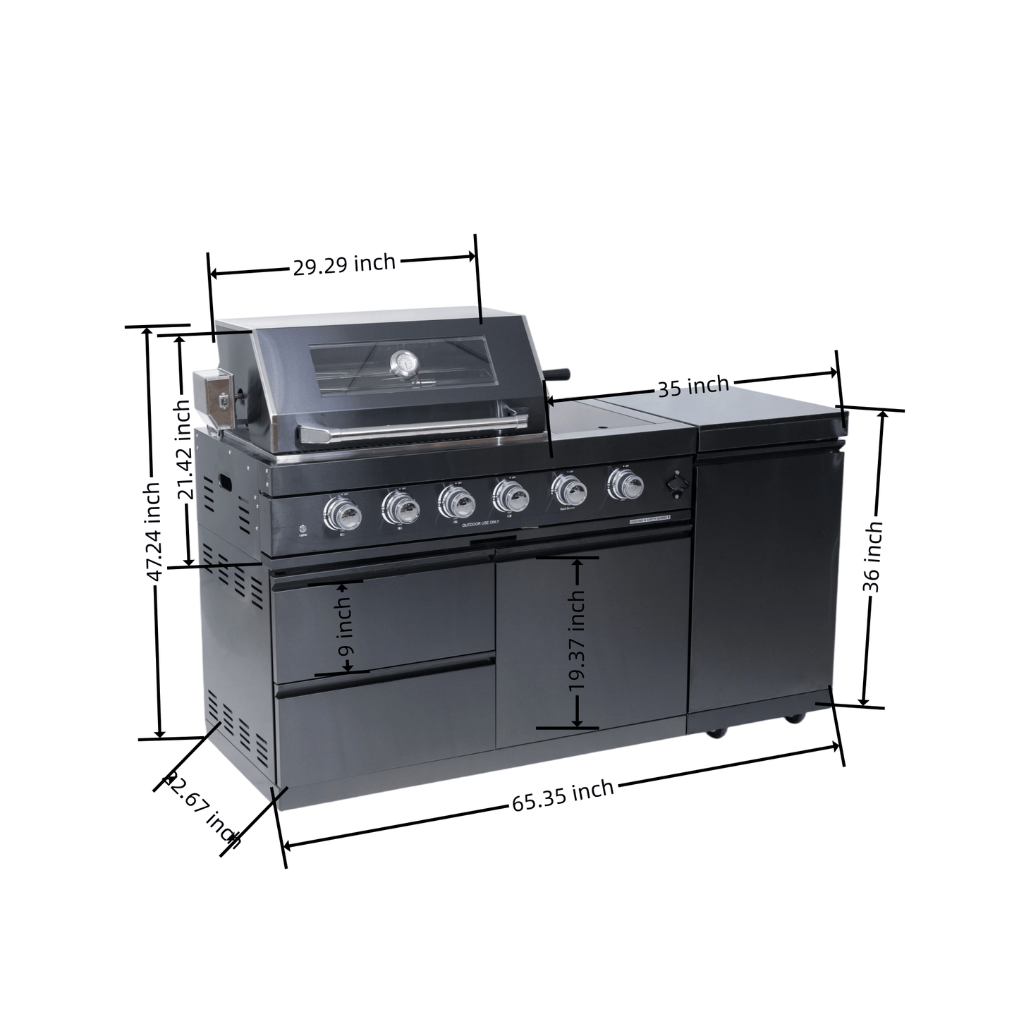 46 - Inch 4 - Burner 72000 BTU Deluxe Stainless Steel Gas Outdoor Kitchen Bar Barbecue Island Grill + Round Side Burner + Rotisserie kit + Granite Countertops - 1st Choice Furniture Direct