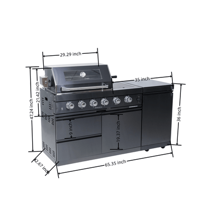 46 - Inch 4 - Burner 72000 BTU Deluxe Stainless Steel Gas Outdoor Kitchen Bar Barbecue Island Grill + Round Side Burner + Rotisserie kit + Granite Countertops - 1st Choice Furniture Direct