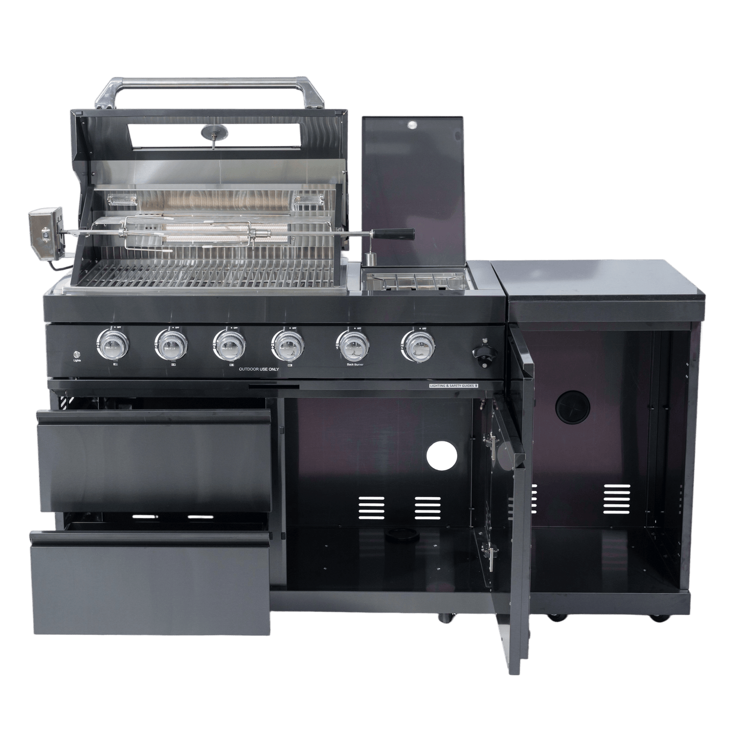 46 - Inch 4 - Burner 72000 BTU Deluxe Stainless Steel Gas Outdoor Kitchen Bar Barbecue Island Grill + Round Side Burner + Rotisserie kit + Granite Countertops - 1st Choice Furniture Direct