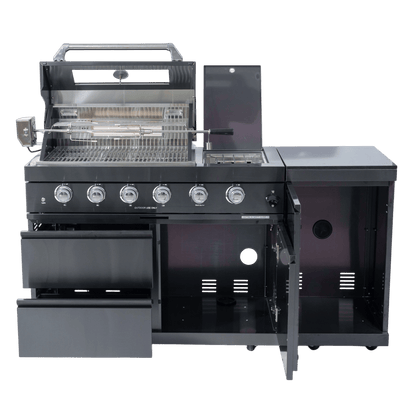 46 - Inch 4 - Burner 72000 BTU Deluxe Stainless Steel Gas Outdoor Kitchen Bar Barbecue Island Grill + Round Side Burner + Rotisserie kit + Granite Countertops - 1st Choice Furniture Direct