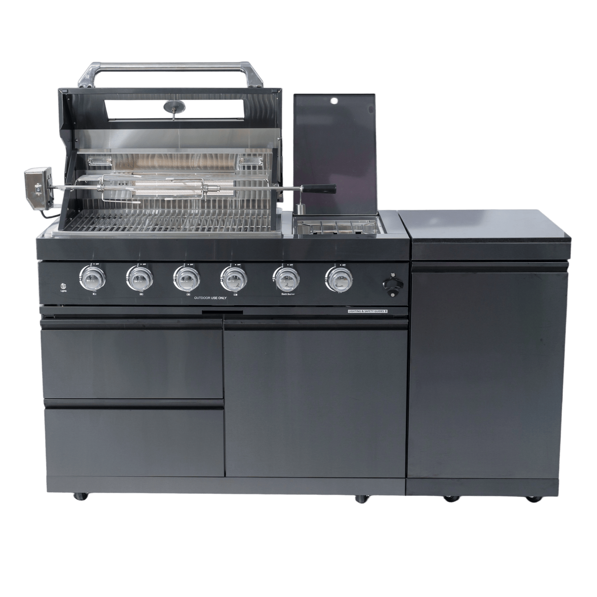 46 - Inch 4 - Burner 72000 BTU Deluxe Stainless Steel Gas Outdoor Kitchen Bar Barbecue Island Grill + Round Side Burner + Rotisserie kit + Granite Countertops - 1st Choice Furniture Direct