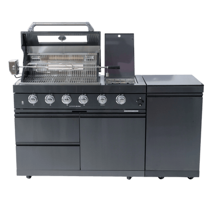 46 - Inch 4 - Burner 72000 BTU Deluxe Stainless Steel Gas Outdoor Kitchen Bar Barbecue Island Grill + Round Side Burner + Rotisserie kit + Granite Countertops - 1st Choice Furniture Direct