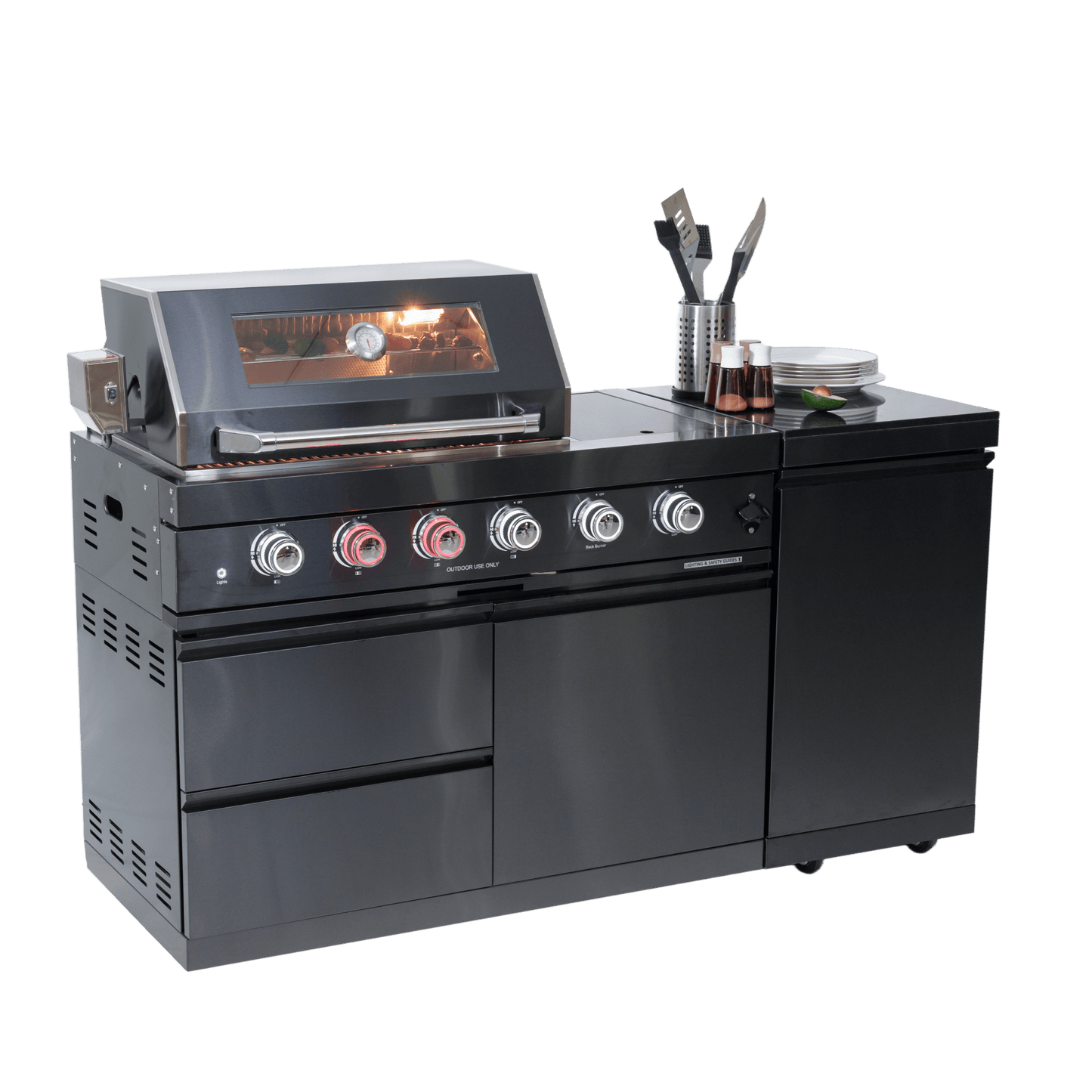 46 - Inch 4 - Burner 72000 BTU Deluxe Stainless Steel Gas Outdoor Kitchen Bar Barbecue Island Grill + Round Side Burner + Rotisserie kit + Granite Countertops - 1st Choice Furniture Direct