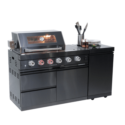 46 - Inch 4 - Burner 72000 BTU Deluxe Stainless Steel Gas Outdoor Kitchen Bar Barbecue Island Grill + Round Side Burner + Rotisserie kit + Granite Countertops - 1st Choice Furniture Direct