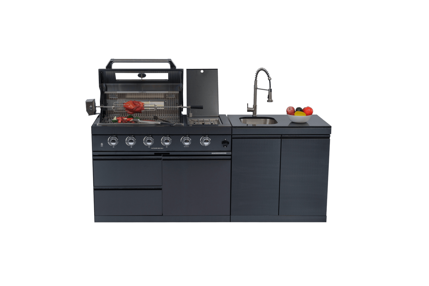 46 - Inch 4 - Burner 72000 BTU Deluxe Stainless Steel Gas Outdoor Kitchen Bar Barbecue Island Grill + Round Side Burner + Rotisserie kit + Granite Countertops+Sink and faucet - 1st Choice Furniture Direct
