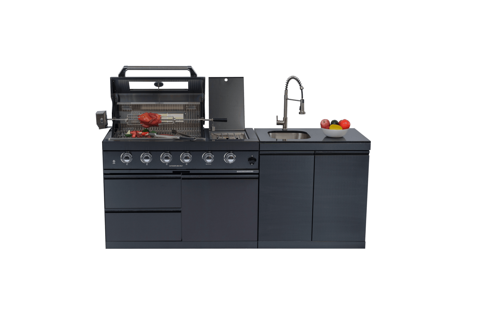 46 - Inch 4 - Burner 72000 BTU Deluxe Stainless Steel Gas Outdoor Kitchen Bar Barbecue Island Grill + Round Side Burner + Rotisserie kit + Granite Countertops+Sink and faucet - 1st Choice Furniture Direct