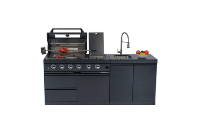 46 - Inch 4 - Burner 72000 BTU Deluxe Stainless Steel Gas Outdoor Kitchen Bar Barbecue Island Grill + Round Side Burner + Rotisserie kit + Granite Countertops+Sink and faucet - 1st Choice Furniture Direct