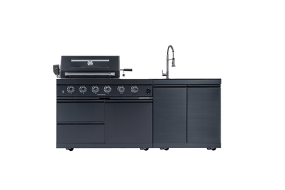 46 - Inch 4 - Burner 72000 BTU Deluxe Stainless Steel Gas Outdoor Kitchen Bar Barbecue Island Grill + Round Side Burner + Rotisserie kit + Granite Countertops+Sink and faucet - 1st Choice Furniture Direct