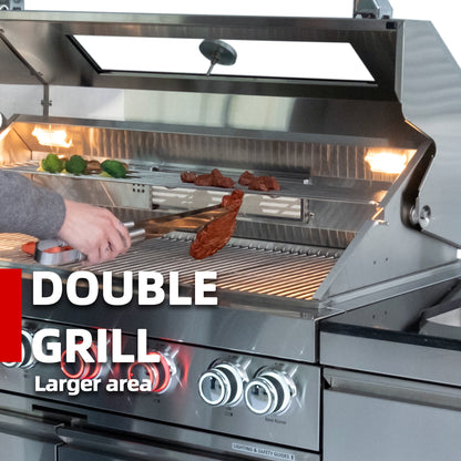 46 - Inch 4 - Burner 72000 BTU Deluxe Stainless Steel Gas Outdoor Kitchen Bar Barbecue Island Grill +Side B Rotisserie + Granite Countertops + Storage Cabinets & Drawers + Stainless Steel Sink/Faucet - 1st Choice Furniture Direct