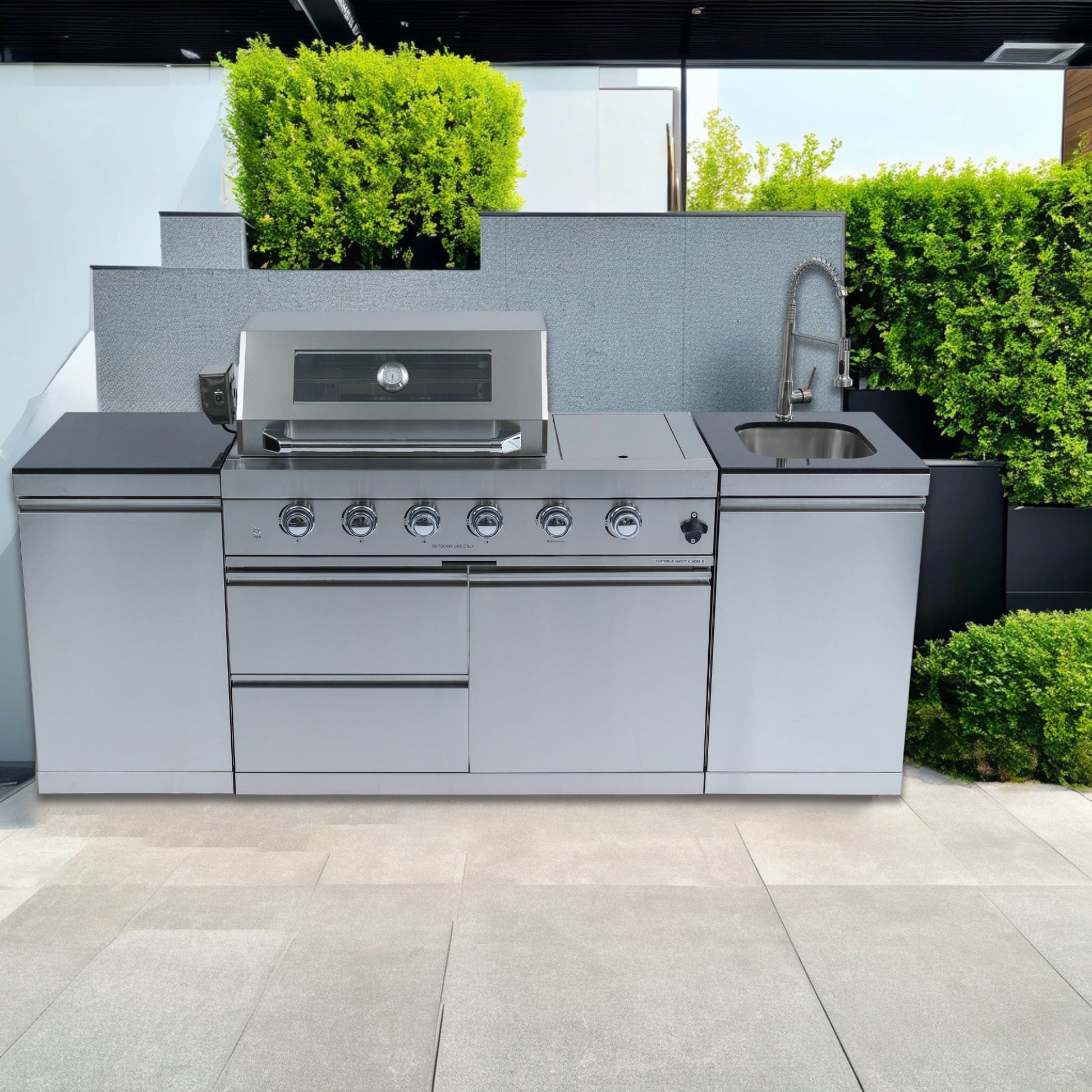 46 - Inch 4 - Burner 72000 BTU Deluxe Stainless Steel Gas Outdoor Kitchen Bar Barbecue Island Grill +Side B Rotisserie + Granite Countertops + Storage Cabinets & Drawers + Stainless Steel Sink/Faucet - 1st Choice Furniture Direct