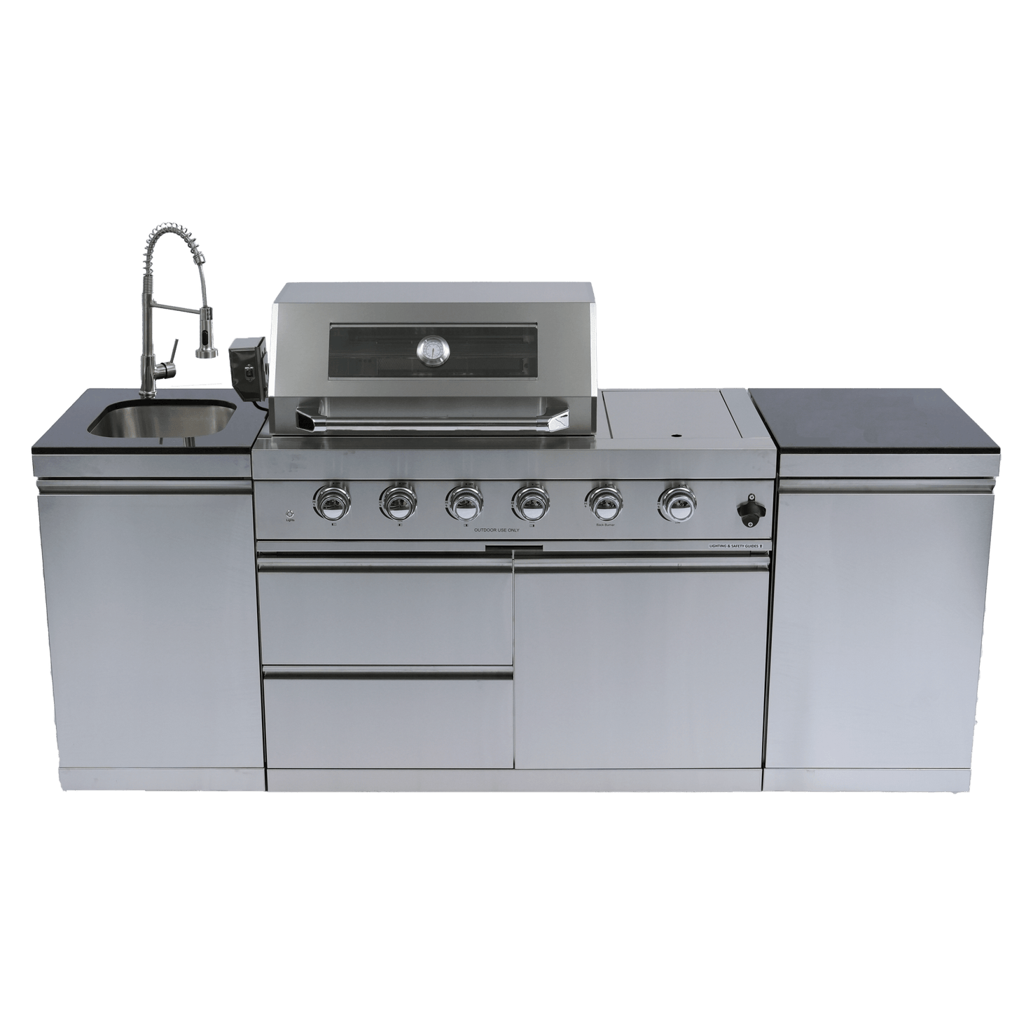 46 - Inch 4 - Burner 72000 BTU Deluxe Stainless Steel Gas Outdoor Kitchen Bar Barbecue Island Grill +Side B Rotisserie + Granite Countertops + Storage Cabinets & Drawers + Stainless Steel Sink/Faucet - 1st Choice Furniture Direct