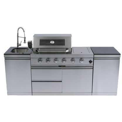 46 - Inch 4 - Burner 72000 BTU Deluxe Stainless Steel Gas Outdoor Kitchen Bar Barbecue Island Grill +Side B Rotisserie + Granite Countertops + Storage Cabinets & Drawers + Stainless Steel Sink/Faucet - 1st Choice Furniture Direct