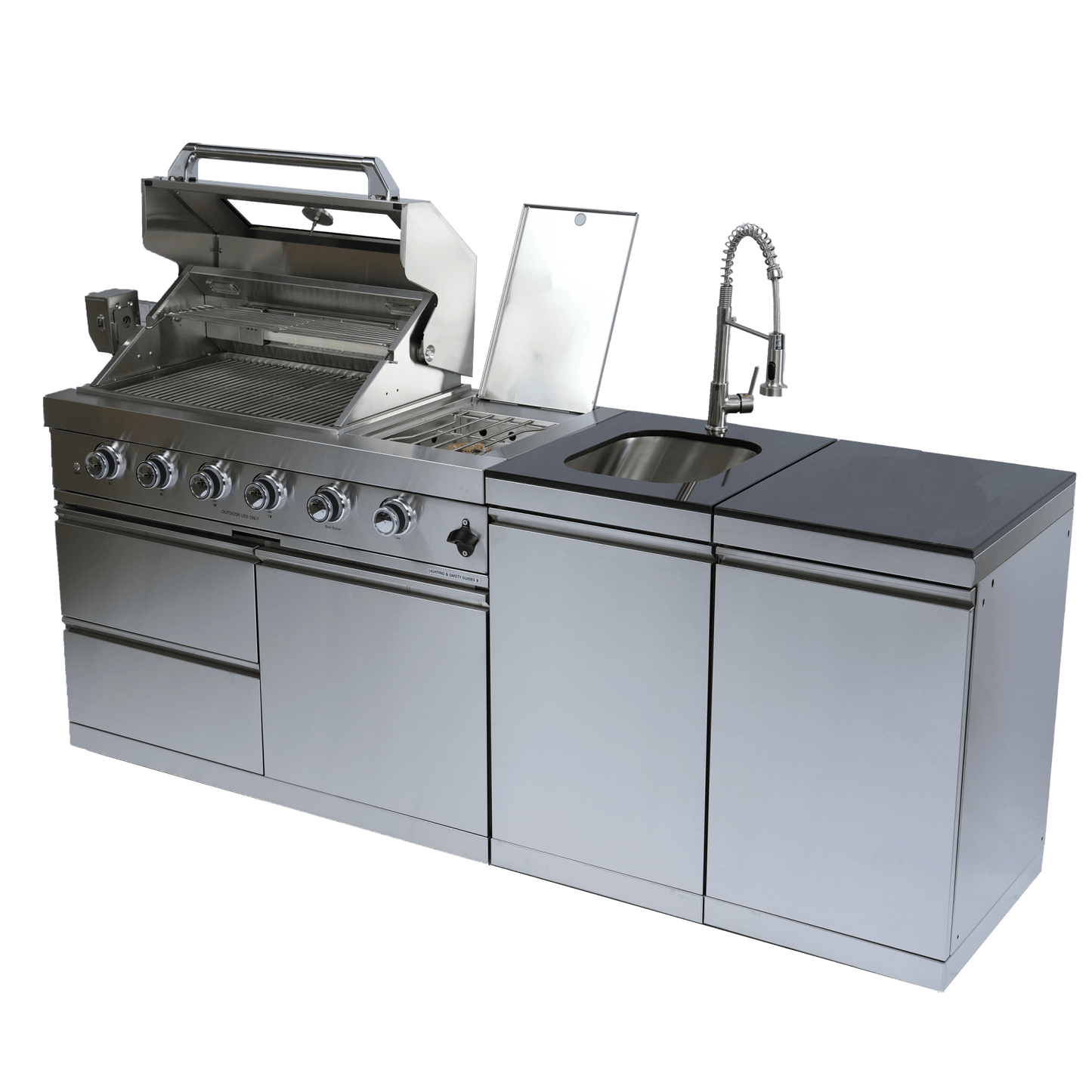 46 - Inch 4 - Burner 72000 BTU Deluxe Stainless Steel Gas Outdoor Kitchen Bar Barbecue Island Grill +Side B Rotisserie + Granite Countertops + Storage Cabinets & Drawers + Stainless Steel Sink/Faucet - 1st Choice Furniture Direct