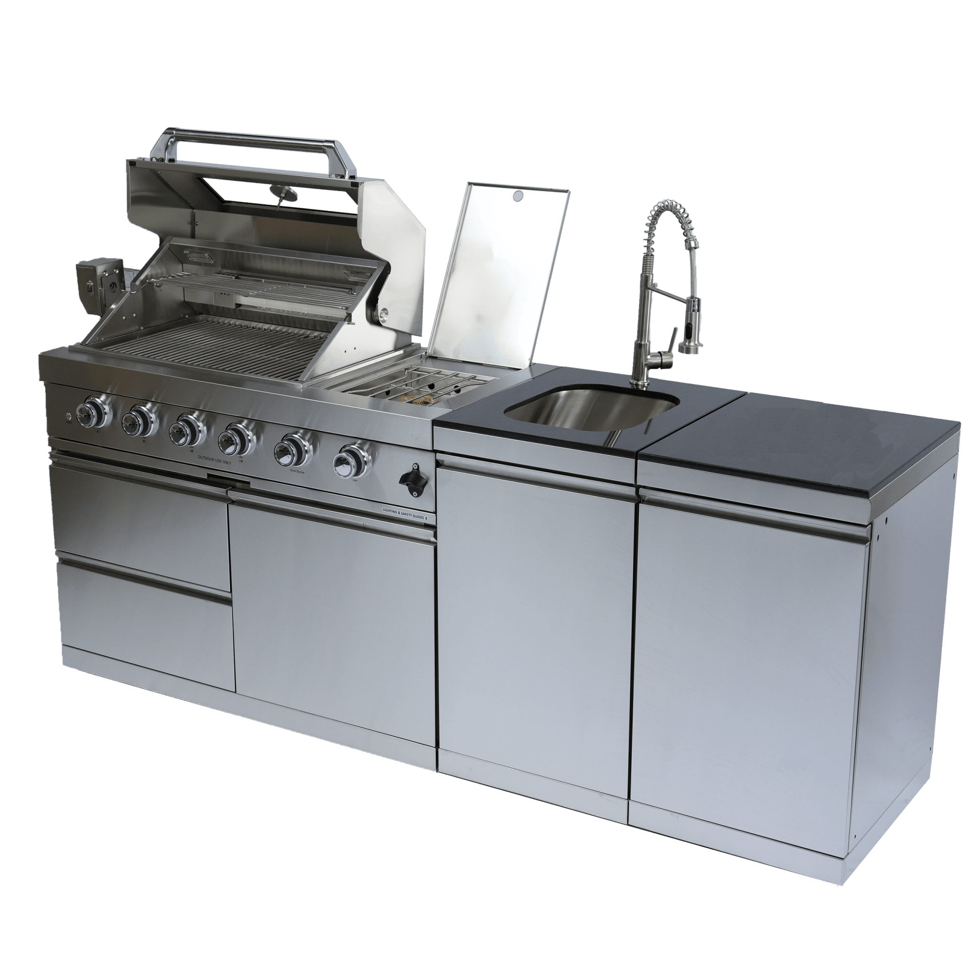 46 - Inch 4 - Burner 72000 BTU Deluxe Stainless Steel Gas Outdoor Kitchen Bar Barbecue Island Grill +Side B Rotisserie + Granite Countertops + Storage Cabinets & Drawers + Stainless Steel Sink/Faucet - 1st Choice Furniture Direct
