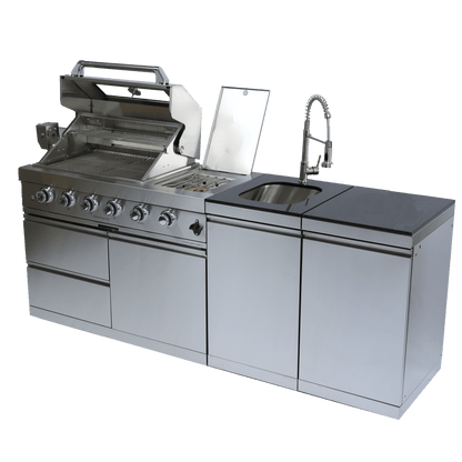 46 - Inch 4 - Burner 72000 BTU Deluxe Stainless Steel Gas Outdoor Kitchen Bar Barbecue Island Grill +Side B Rotisserie + Granite Countertops + Storage Cabinets & Drawers + Stainless Steel Sink/Faucet - 1st Choice Furniture Direct