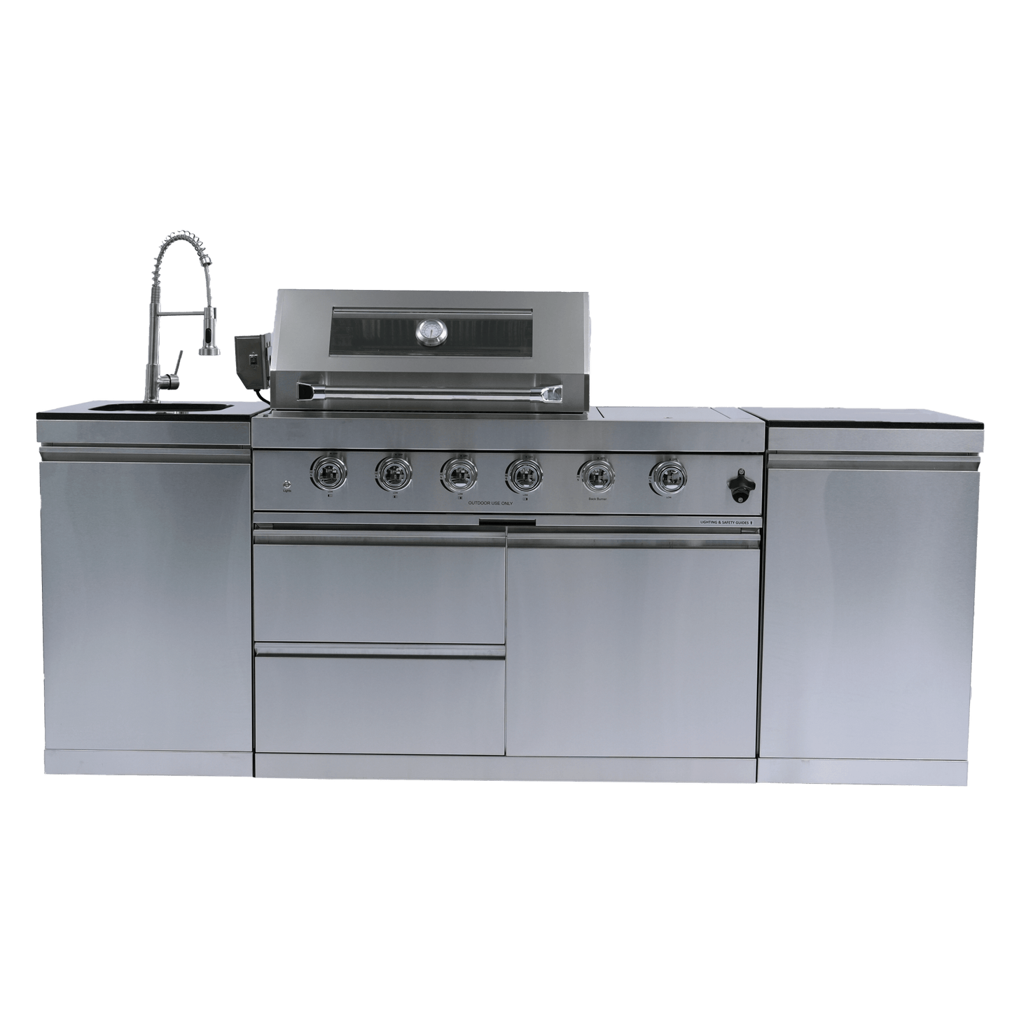 46 - Inch 4 - Burner 72000 BTU Deluxe Stainless Steel Gas Outdoor Kitchen Bar Barbecue Island Grill +Side B Rotisserie + Granite Countertops + Storage Cabinets & Drawers + Stainless Steel Sink/Faucet - 1st Choice Furniture Direct