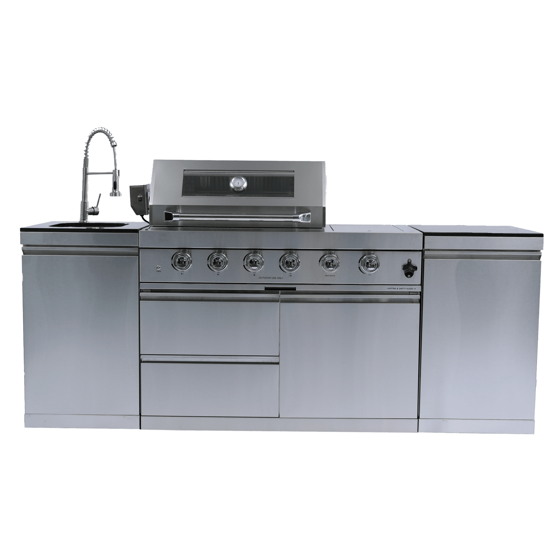 46 - Inch 4 - Burner 72000 BTU Deluxe Stainless Steel Gas Outdoor Kitchen Bar Barbecue Island Grill +Side B Rotisserie + Granite Countertops + Storage Cabinets & Drawers + Stainless Steel Sink/Faucet - 1st Choice Furniture Direct