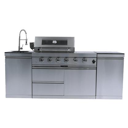 46 - Inch 4 - Burner 72000 BTU Deluxe Stainless Steel Gas Outdoor Kitchen Bar Barbecue Island Grill +Side B Rotisserie + Granite Countertops + Storage Cabinets & Drawers + Stainless Steel Sink/Faucet - 1st Choice Furniture Direct