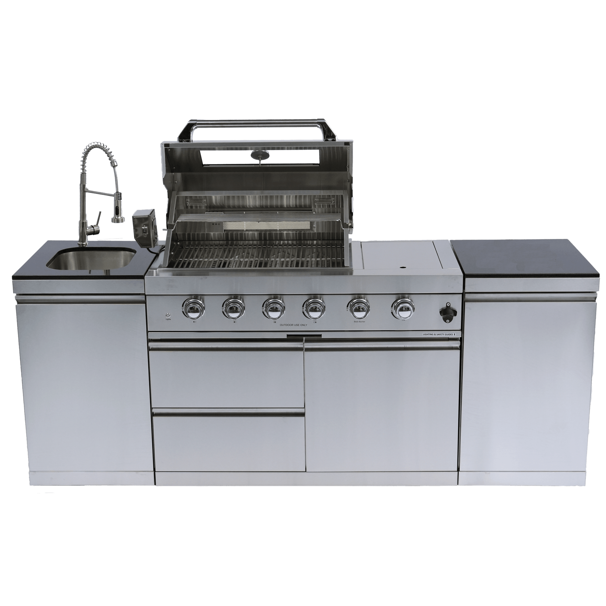 46 - Inch 4 - Burner 72000 BTU Deluxe Stainless Steel Gas Outdoor Kitchen Bar Barbecue Island Grill +Side B Rotisserie + Granite Countertops + Storage Cabinets & Drawers + Stainless Steel Sink/Faucet - 1st Choice Furniture Direct