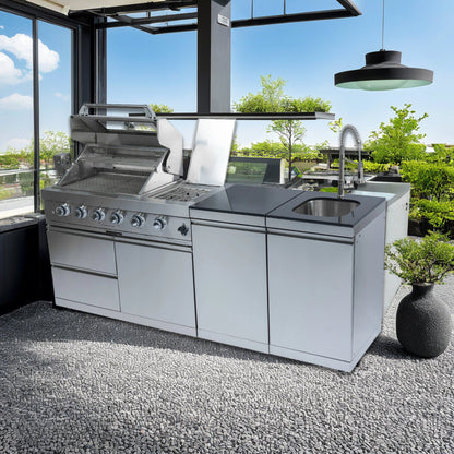 46 - Inch 4 - Burner 72000 BTU Deluxe Stainless Steel Gas Outdoor Kitchen Bar Barbecue Island Grill +Side B Rotisserie + Granite Countertops + Storage Cabinets & Drawers + Stainless Steel Sink/Faucet - 1st Choice Furniture Direct