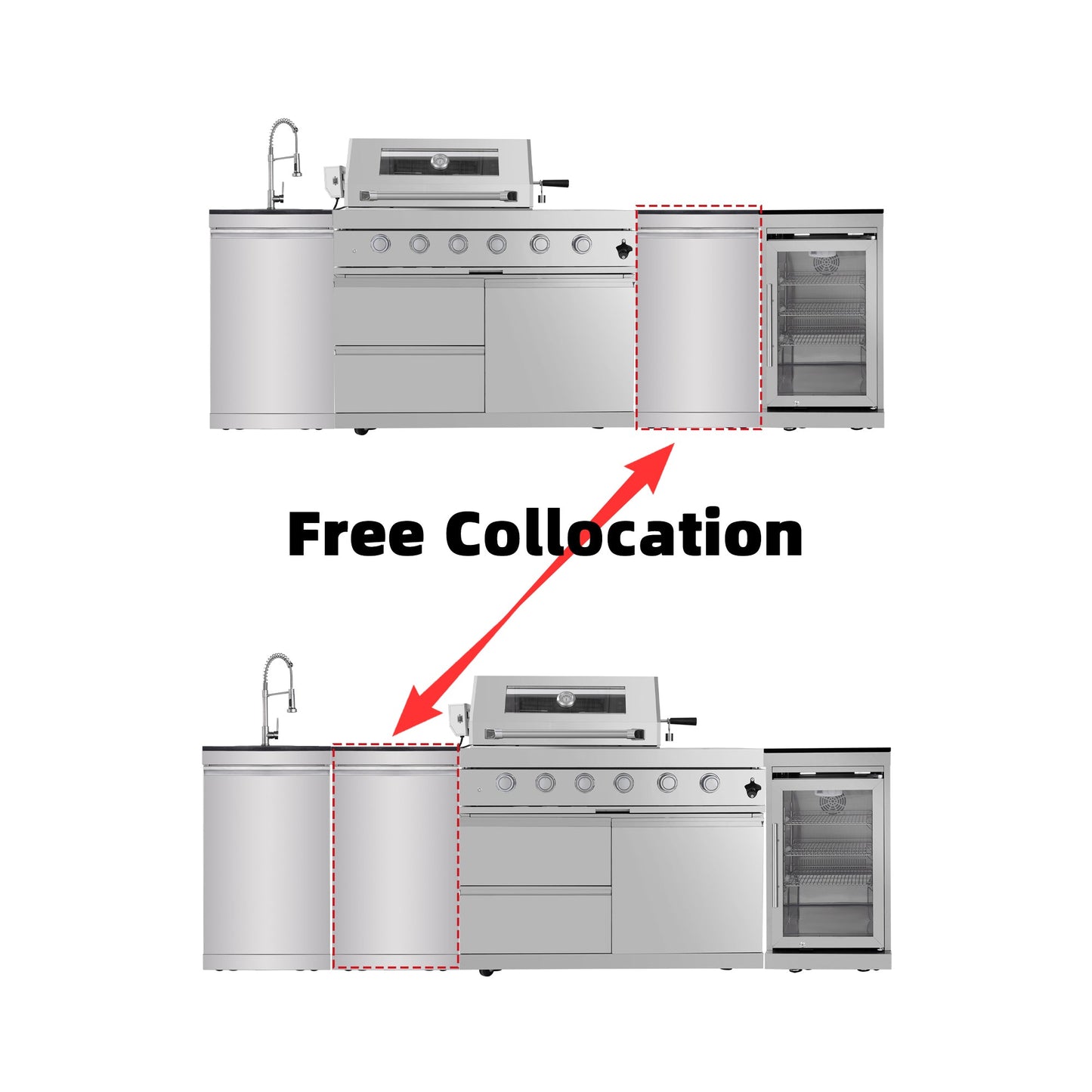 46 - Inch 4 - Burner 72000 BTU Deluxe Stainless Steel Gas Outdoor Kitchen Bar Barbecue Island Grill + Wine Cooler Compact Refrigerator + Rotisserie + Granite Countertops + Storage Cabinets & Drawers - 1st Choice Furniture Direct