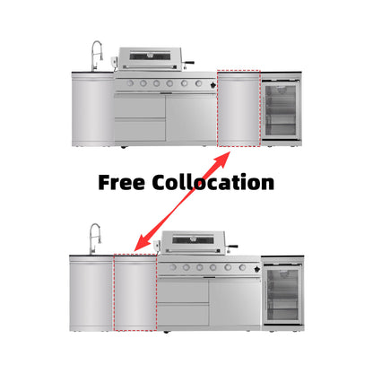 46 - Inch 4 - Burner 72000 BTU Deluxe Stainless Steel Gas Outdoor Kitchen Bar Barbecue Island Grill + Wine Cooler Compact Refrigerator + Rotisserie + Granite Countertops + Storage Cabinets & Drawers - 1st Choice Furniture Direct