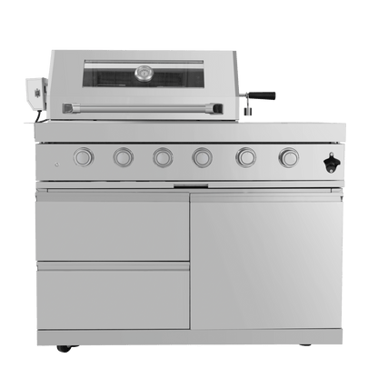 46 - Inch 4 - Burner 72000 BTU Deluxe Stainless Steel Gas Outdoor Kitchen Bar Barbecue Island Grill + Wine Cooler Compact Refrigerator + Rotisserie + Granite Countertops + Storage Cabinets & Drawers - 1st Choice Furniture Direct