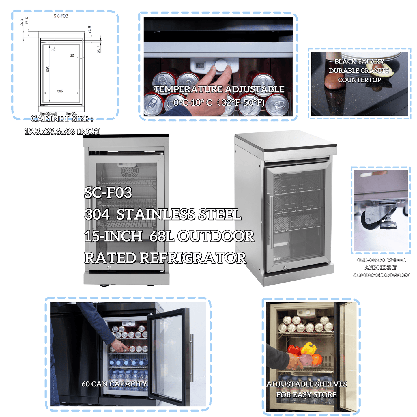 46 - Inch 4 - Burner 72000 BTU Deluxe Stainless Steel Gas Outdoor Kitchen Bar Barbecue Island Grill + Wine Cooler Compact Refrigerator + Rotisserie + Granite Countertops + Storage Cabinets & Drawers - 1st Choice Furniture Direct