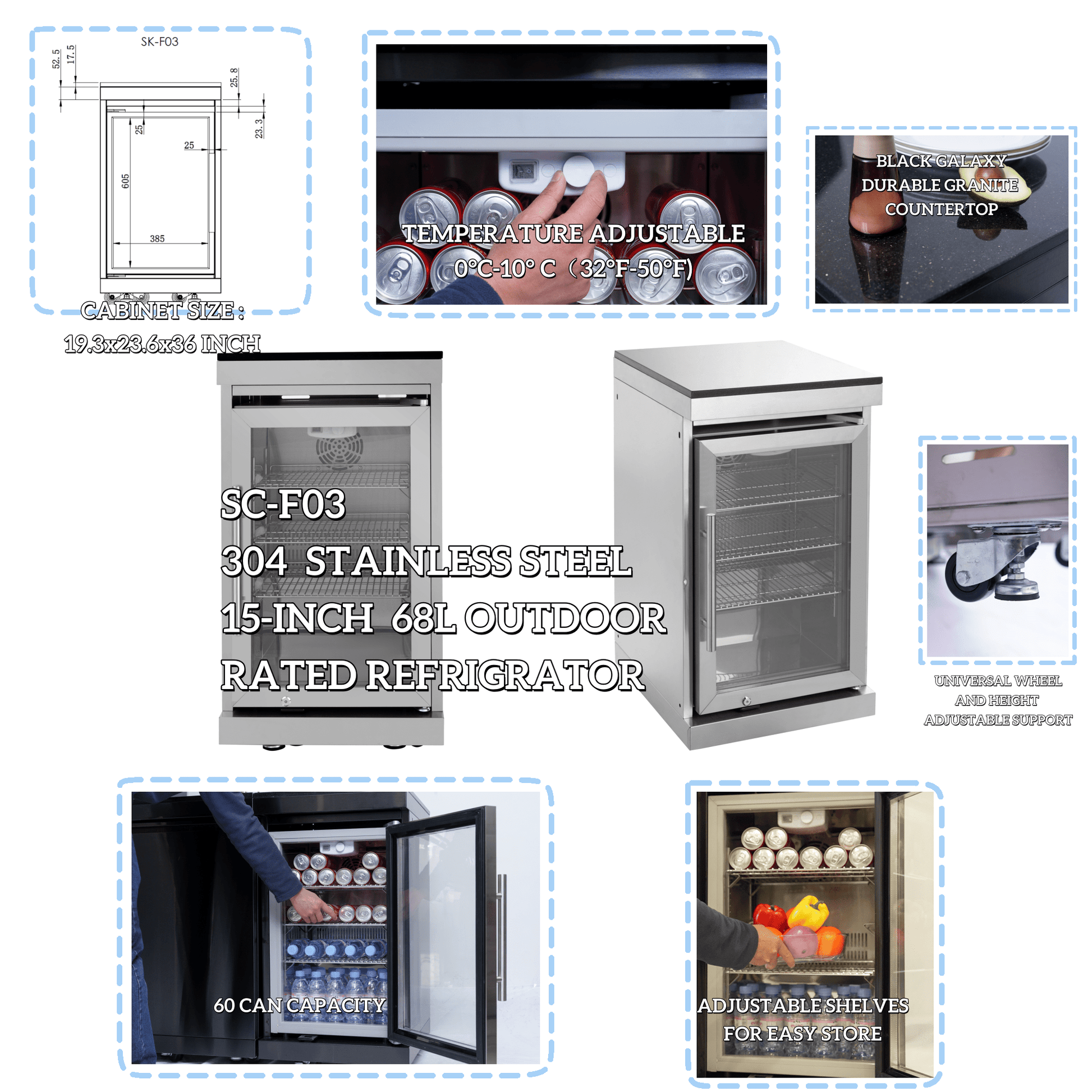 46 - Inch 4 - Burner 72000 BTU Deluxe Stainless Steel Gas Outdoor Kitchen Bar Barbecue Island Grill + Wine Cooler Compact Refrigerator + Rotisserie + Granite Countertops + Storage Cabinets & Drawers - 1st Choice Furniture Direct