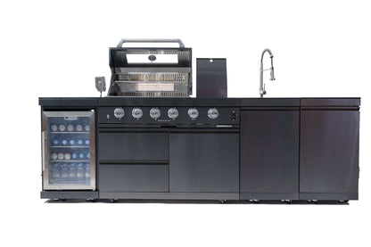 46 - Inch 4 - Burner 72000 BTU Deluxe Stainless Steel Gas Outdoor Kitchen Bar Barbecue Island Grill + Wine Cooler Compact Refrigerator + Rotisserie kit + Granite Countertops + Stainless steel Sink - 1st Choice Furniture Direct