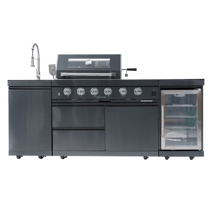 46 - Inch 4 - Burner 72000 BTU Deluxe Stainless Steel Gas Outdoor Kitchen Bar Barbecue Island Grill + Wine Cooler Compact Refrigerator + Rotisserie kit + Granite Countertops + Stainless steel Sink - 1st Choice Furniture Direct