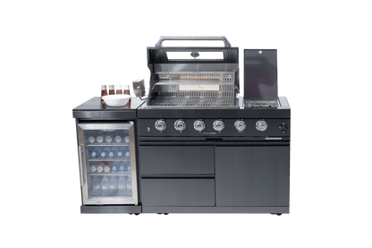 46 - Inch 4 - Burner 72000 BTU Deluxe Stainless Steel Gas Outdoor Kitchen Bar Barbecue Island Grill + Wine Cooler Compact Refrigerator + Rotisserie kit + Granite Countertops - 1st Choice Furniture Direct