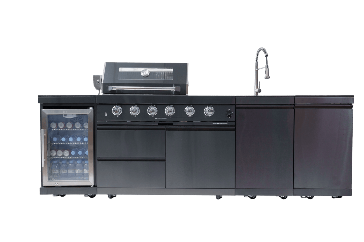46 - Inch 4 - Burner 72000 BTU Deluxe Stainless Steel Gas Outdoor Kitchen Bar Barbecue Island Grill + Wine Cooler Compact Refrigerator + Rotisserie kit + Granite Countertops + Stainless steel Sink - 1st Choice Furniture Direct