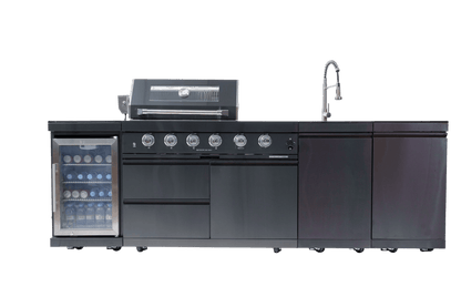 46 - Inch 4 - Burner 72000 BTU Deluxe Stainless Steel Gas Outdoor Kitchen Bar Barbecue Island Grill + Wine Cooler Compact Refrigerator + Rotisserie kit + Granite Countertops + Stainless steel Sink - 1st Choice Furniture Direct