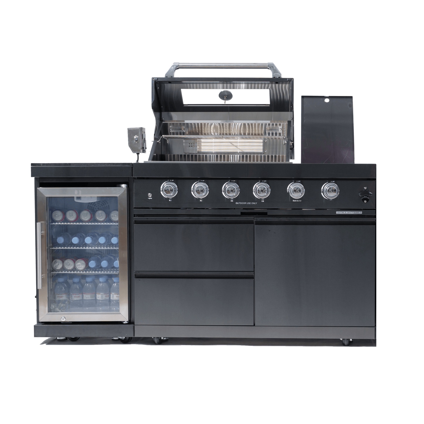 46 - Inch 4 - Burner 72000 BTU Deluxe Stainless Steel Gas Outdoor Kitchen Bar Barbecue Island Grill + Wine Cooler Compact Refrigerator + Rotisserie kit + Granite Countertops - 1st Choice Furniture Direct